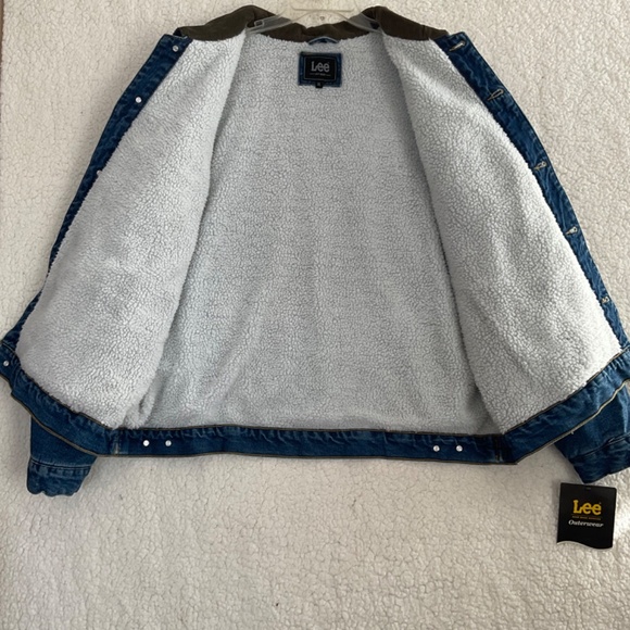 Lee Blue Denim Men’s XL Jacket NWT W/ Brown Corduroy Collar & Fleece Lining - Picture 3 of 16